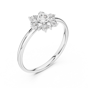 Anillo Elegante con Flor y Diamantes Cultivados en Laboratorio, Corte Redondo, Oro Sólido de 14k, Regalo para el Día de la Mujer, para Mamá - Product Image 3