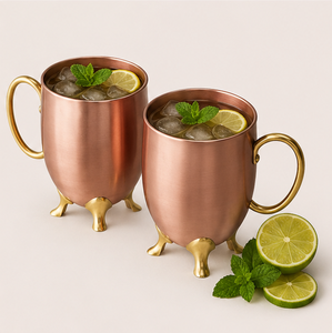 Luxury Handcrafted <b>Footed</b> Moscow Mule <b>Mug</b> Pure Solid Copper with Antique Finish and Brass Handle Premium Vintage Cocktail Cup - Product Image 3
