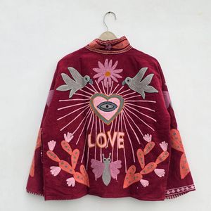 <b>Women's</b> Suzani Embroidered <b>Velvet</b> Quilted <b>Jacket</b> Mandarin Collar Full Sleeves Cotton Floral Winter Fashion Outerwear - Product Image 3