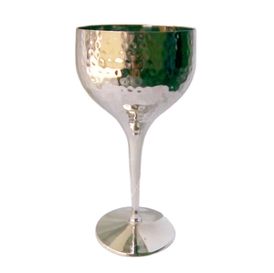 Coupe à vin en laiton argenté martelé avec pied, élégante pour le champagne, accessoires de bar en métal - Product Image 1