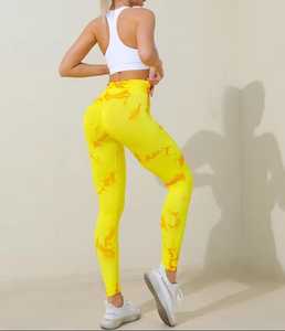 High Waist Full Length Solid Eco-Friendly Lightweight Yellow Stretch <b>Knitted</b> Casual Women's Yoga <b>Leggings</b> - Product Image 3