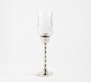 Elegant Glass Pillar Holder <b>Silver</b> Base Tapered Design Embossed Floral Pattern Heat Resistant Eco-Friendly Handmade Christmas - Product Image 4