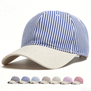 Gorra de Béisbol a Rayas con Bordado 'Shhh', Unisex, Casual, de Verano, de 6 Paneles, Ajustable, con Rayas Azules, Rojas y Blancas - Product Image 2