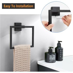 Porte-serviettes carré en acier inoxydable SUS 304 au design moderne, épaissi, avec étagères de salle de bain intégrées - Product Image 5