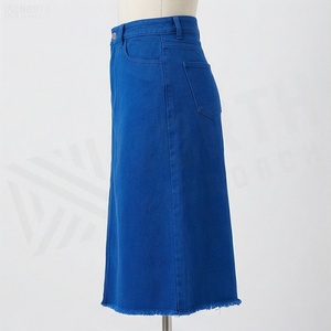 Jupe en jean taille haute pour femme, coupe trapèze, longueur genou, couleur unie, style décontracté avec poches, pour toutes les saisons - Product Image 3