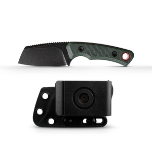Cuchillos de hoja fija con hoja estilo hacha negra, mango texturizado verde y funda para cinturón, para camping, actividades al aire libre y tareas de corte. - Product Image 1
