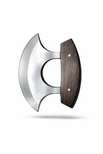 Hand Carved Stainless Steel Viking Style Pizza Cutter with Burnt Wood Handle Ulu Knife Design for Restaurant Use - Product Image 3
