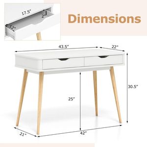 Scrivania per Computer da 43,5 Pollici con 2 Cassetti per Spazi Ristretti - Product Image 5