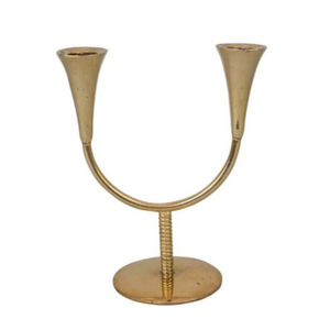 Mid-Century Modern Richard Rohac Style Brass Candelabra Handcrafted Double-Armed Trumpet Candle Holder for Luxury Home Decor - Product Image 1