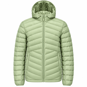 Chaqueta Acolchada Gruesa para Hombre, Diseño Moderno, Logotipo Personalizado OEM, Ecológica, Reversible, Dos Tonos Verde Salvia y Azul Marino, Resistente al Viento - Product Image 1