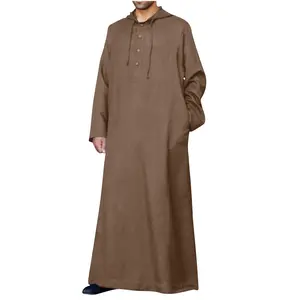 Kaftán Musulmán Tradicional de Manga Larga para Hombre, Jubba Saudí, Thobe Árabe, Color Sólido, Elegante, Largo hasta el Tobillo, de Algodón, para Eid y Ramadán - Product Image 4