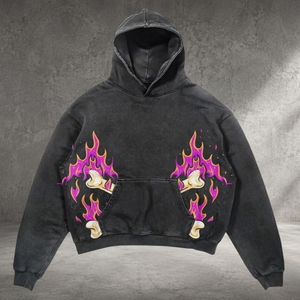 Sweat-shirt à capuche surdimensionné pour homme, imprimé crâne et flammes, style punk gothique, noir, polyester, Halloween - Product Image 4