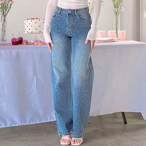 Jeans Anchos de Cintura Alta para Mujer, Diseño Y2K con Pedrería 3D, Transpirables y Ecológicos, de Alta Calidad y Personalizados - Product Image 5