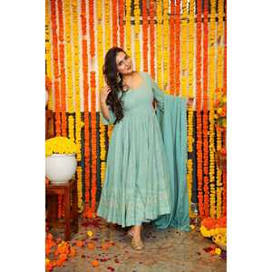 ENSEMBLE DE COSTUME BRODÉ GEORGETTE COULEUR CIEL ASHLEY DE NUIT TD-120 - Product Image 4