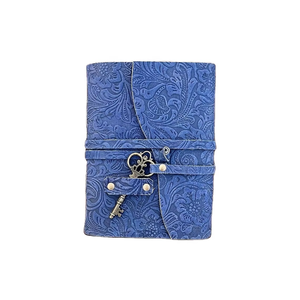 Cuaderno de Cuero Floral Azul, Tapa Dura, Cuero de Grano Completo Hecho a Mano, Estilo Antiguo, para Hombres y Mujeres - Product Image 1
