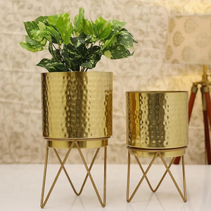 Juego de Macetas de Metal Dorado Martillado con Soporte, Macetas de 12 Pulgadas y 10 Pulgadas (Altura) por 7 Pulgadas y 6 Pulgadas (Diámetro) para Sala de Estar - Product Image 4