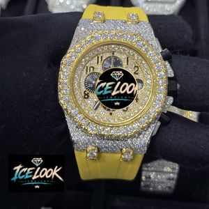 สำหรับนาฬิกา LOOK Luxury Rhinestone Sapphire Crystal ขนาด 45 มม. ระบบอนาล็อกโครโนกราฟ สายยางและสแตนเลสสตีล นาฬิกาควอตซ์ผู้ชาย ระบบอัตโนมัติพร้อมวันที่ - Product Image 1