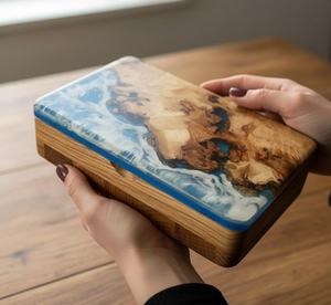 Boîte à bijoux en bois faite à la main avec résine époxy, décoration de luxe pour la maison, pour ranger colliers et bagues, capacité personnalisable - Product Image 5