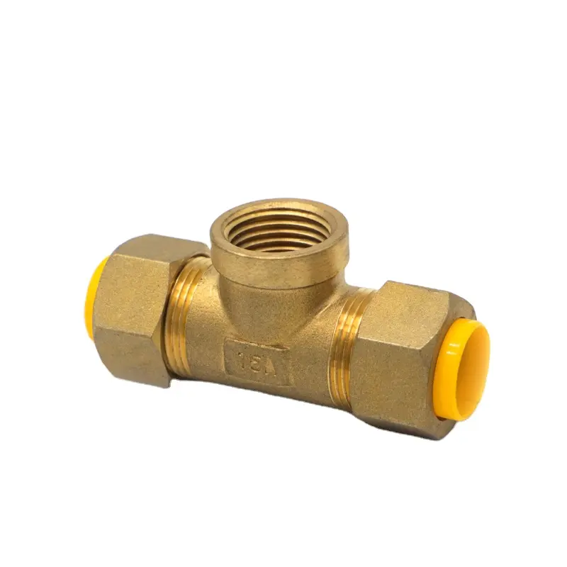 brass tee gas fitting Female brass double compression ferrule tube fitting gas brass tee fitting