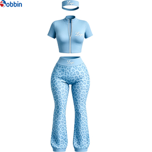 Customized Logo Women's Custom Casual <b>Pants</b> Set Custom Leopard Print Leopard-Print Flared <b>Pants</b> 3Pcs Set Women's Activewear - Product Image 2