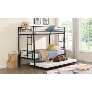 Letto a Castello in Metallo Nero con Letto Estraibile per Bambini - Product Image 6