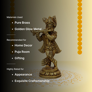Estatua de Latón del Dios Krishna, Figura Religiosa Bañada en Oro de 10 cm, Ídolo de Murli Manohar para Decoración del Hogar - Product Image 6