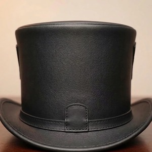 Men’s <b>Black</b> Leather <b>Top</b> <b>Hat</b> Manufacturer Stylish High Crown Leather Headwear with Premium Finish Custom Production and Wholesale - Product Image 3