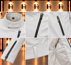 Custom Women’s Genuine Leather Biker Jacket Premium <b>White</b> Moto Rider Jacket Asymmetric Zip <b>Belted</b> Motorcycle Streetwear <b>Coat</b> - Product Image 5
