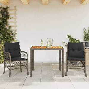 Conjunto de Bistro de Madera de Acacia Sólida con Ratán PE Gris y Muebles de Patio de Acero con Recubrimiento en Polvo - Product Image 1