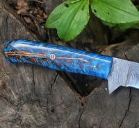 A&M Enterprises Hoogwaardig handgesmeed damaststalen filetmes met blauwe hars handvat, verstelbare handgreep, outdoor mes