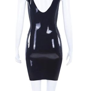 <b>Black</b> PU Bodycon Mini <b>Dress</b> Deep V Neck Sleeveless Backless Fitted Party Wear Solid Color All Seasons - Product Image 1
