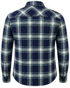 Chemise en flanelle à carreaux vert marine pour homme, coupe ajustée, manches longues, boutonnée, en coton, style décontracté, tendance, fabriquée sur mesure - Product Image 3