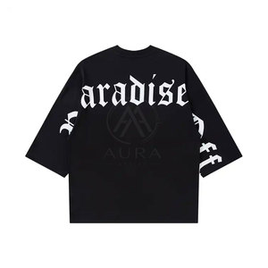 T-shirt pour homme imprimé personnalisé, coupe ample, 100 % coton, confortable et tendance, faible MOQ, impression en relief - Product Image 2