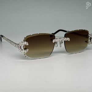 Gafas de Sol con Degradado Marrón y Detalles de Diamantes Moissanite VVS, Chapadas en Rodio, Hechas a Mano, Estilo Hip Hop - Product Image 2