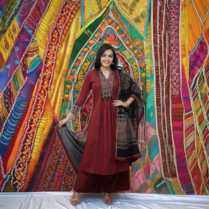 Traje étnico indio de moda Kurti Palazzo Dupatta para mujer con elegante Alia Cut Kurti para boda Festival Pooja Casual Party - Product Image 6