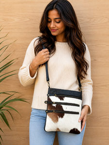 Sac à main en cuir de vache véritable, style western, multi-usages, sacs élégants, sacs à bandoulière unisexes en cuir de vache à poils - Product Image 3