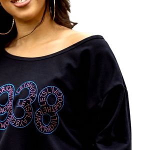 Sudadera Gráfica Negra para Mujer 1938, con Hombros Descubiertos, Manga Larga, Estilo Casual, Suave y Cómoda, Moda Urbana para el Día a Día - Product Image 6