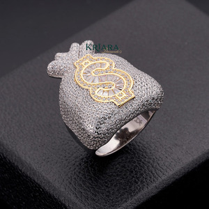 Bague Cocktail Moissanite Sac d'Argent Plaqué Or 14K Argent 925 Sertissage Pavé Style Hip Hop Unisexe Bijou Cadeau - Product Image 5