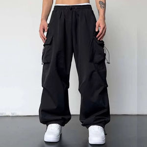 Men's Casual Mid Waist <b>Cargo</b> Jogging <b>Work</b> Pants with Zipper Fly Double Knee and Multi-Pocket Loose Fit Twill Trousers - Product Image 1
