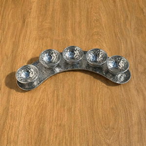 Bandeja de Servir Curva de Metal Plateado, Juego de Cinco Tazones con Base, Utensilios de Cocina, Artesanía, Centro de Mesa Decorativo Moderno, Regalo para Condimentos - Product Image 5