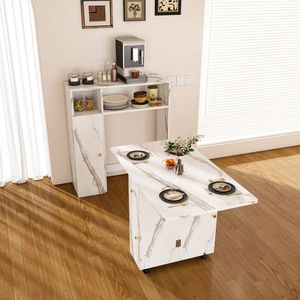 Mesa de Comedor Plegable Blanca Multifuncional con Aparador y Almacenamiento Montados en la Pared para Apartamentos Pequeños - Product Image 3