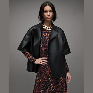 Veste en cuir véritable pour femme, imprimé peau de vache de luxe, broderie, hiver, sur mesure, veste de motard en cuir véritable pour femme - Product Image 4