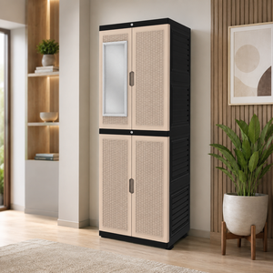 Armario/Ropero Portátil de Plástico Nandos, Diseño Beige Ratán con Espejo, Gran Capacidad, Almacenamiento Ecológico para Dormitorio - Product Image 1