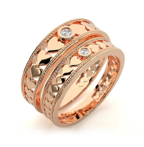 925 Sterling Silver Rose Gold Plated Heart Pattern <b>Couple</b> <b>Rings</b> - Product Image 3