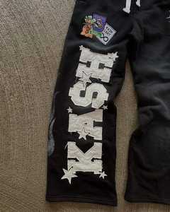 Pantalones de chándal personalizados con cordón largo, bordado 3D, efecto descolorido por el sol, lavado ácido, holgados, de pierna ancha acampanada, doble cintura, 100% algodón - Product Image 2