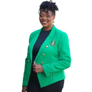AKA Blazer Vert Croisé pour Femme, Veste Formelle d'Inspiration Sororitaire, Coupe Ajustée Élégante, Vêtement d'Extérieur Premium - Product Image 2