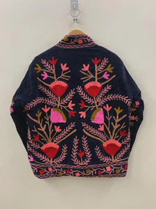 เสื้อแจ็กเก็ตฤดูหนาวโบโฮวินเทจทำด้วยมือใส่ได้ทั้งชายและหญิงปักดีไซน์ซูซานิด้วยลายดอกไม้ผ้าฝ้ายปักลายชนเผ่าสุดชิค - Product Image 3