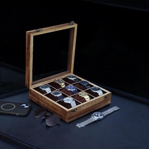 Wooden Watch Box <b>Display</b> <b>Case</b> & Organizer for Mens Womens Jewelry <b>Case</b> Handmade watch storage velvet interior with glass lid - Product Image 1