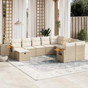 Conjunto de Jardín de Ratán Sintético PE Beige y Madera Maciza de Acacia con Acero con Recubrimiento en Polvo, Conjunto de Sofá Beige - Product Image 1