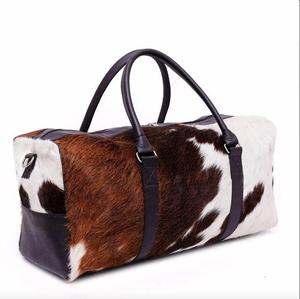 Vintage Tricolor Cowhide Hair on Leather Duffel <b>Bag</b> Large Patchwork Travel Weekender Overnight <b>Gym</b> CarryOn <b>Bag</b> for Men <b>Women</b> - Product Image 2